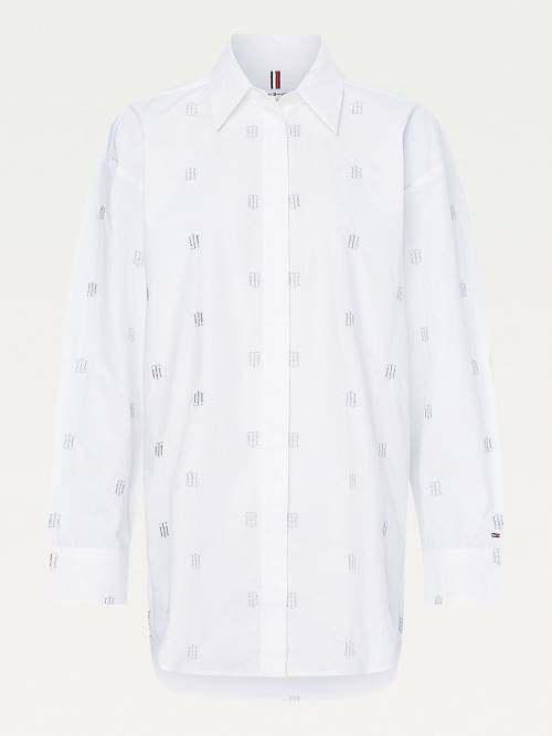 Tommy Hilfiger Monogram Embroidery Boyfriend Fit Ženske Srajce Bela | TH283TJZ