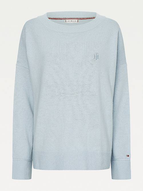 Tommy Hilfiger Monogram Embroidery Relaxed Fit Alpaca Jumper Ženske Puloverji Modra | TH981CSR