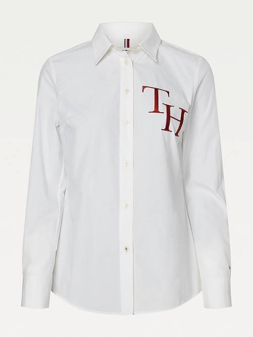 Tommy Hilfiger Monogram Organic Cotton Ženske Srajce Bela | TH785TBR