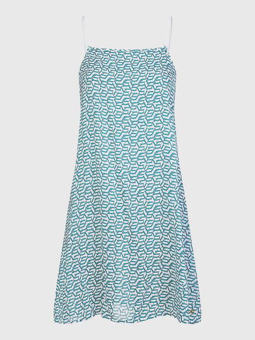 Tommy Hilfiger Monogram Print Spaghetti Strap Dress Ženske Kopalke Bela | TH529RQY