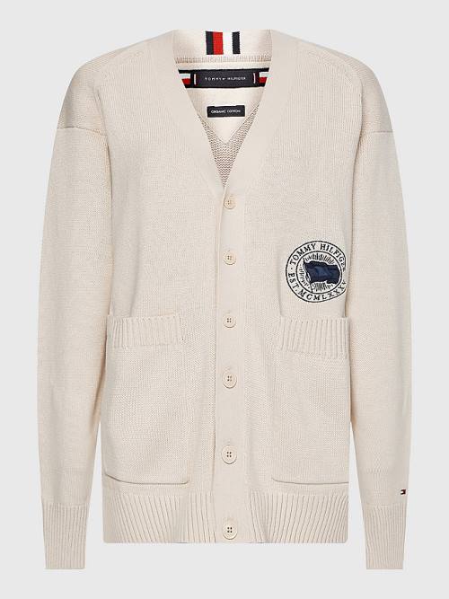 Tommy Hilfiger Motion Flag Cardigan Moški Puloverji Bež | TH754GLD