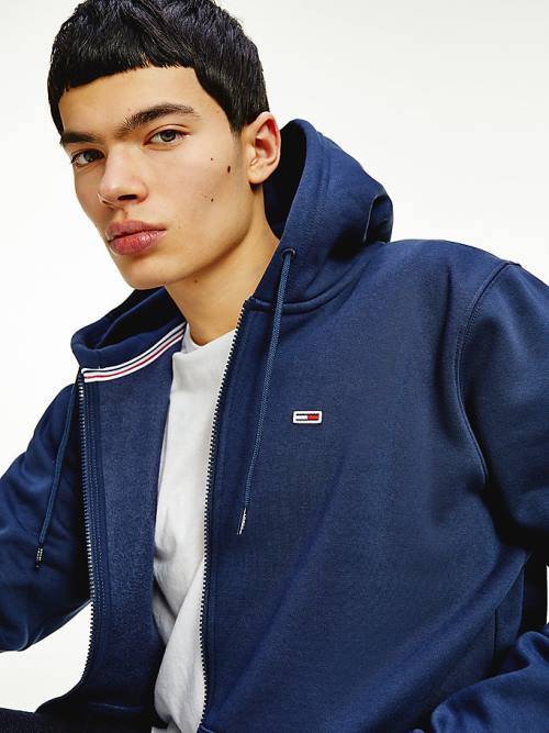 Tommy Hilfiger Organic Cotton Fleece Zip-Thru Moški Pulover s kapuco Modra | TH724VKX