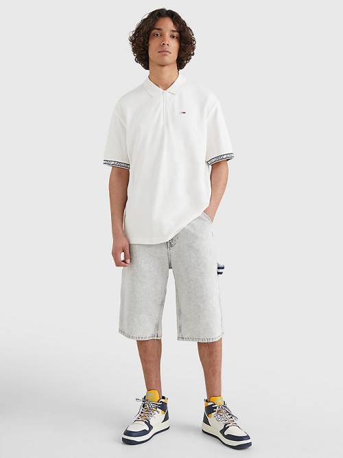 Tommy Hilfiger Organic Cotton Logo Tape Moški Polo Majica Bela | TH801LRH