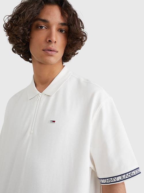 Tommy Hilfiger Organic Cotton Logo Tape Moški Polo Majica Bela | TH801LRH