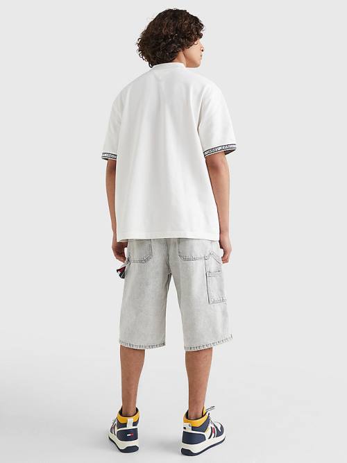 Tommy Hilfiger Organic Cotton Logo Tape Moški Polo Majica Bela | TH801LRH