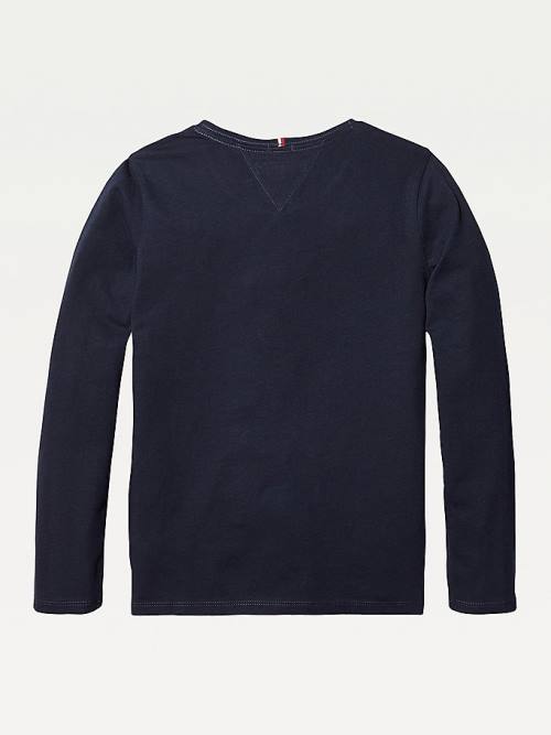 Tommy Hilfiger Organic Cotton Long Sleeve Top Dekleta Majice Modra | TH579UGP