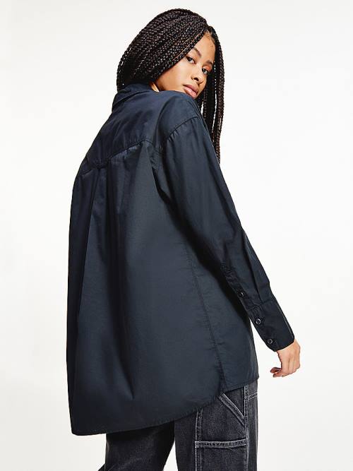 Tommy Hilfiger Organic Cotton Poplin Oversized Ženske Srajce Črna | TH619LWP