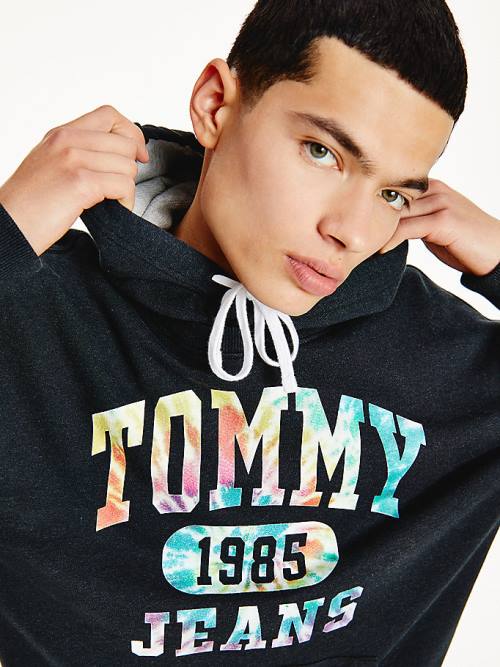 Tommy Hilfiger Organic Cotton Relaxed Tie-Dye Logo Moški Pulover s kapuco Črna | TH314VMG