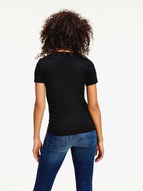 Tommy Hilfiger Organic Cotton Skinny Fit V-Neck Ženske Majice Črna | TH438NYT