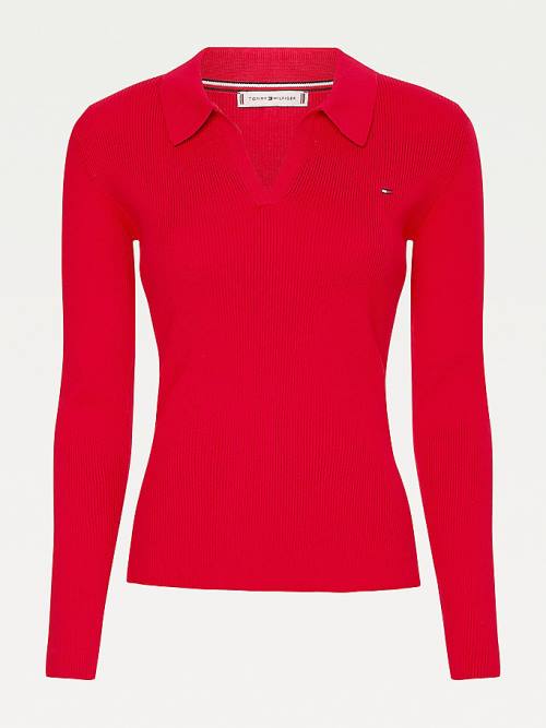 Tommy Hilfiger Organic Cotton Slim Fit Polo Jumper Ženske Puloverji Rdeča | TH946LJU