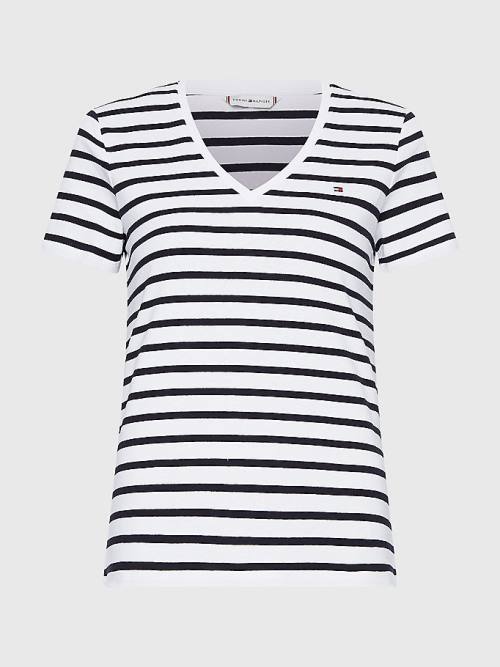 Tommy Hilfiger Organic Cotton Slim Fit V-Neck Ženske Majice Bela | TH741LMV