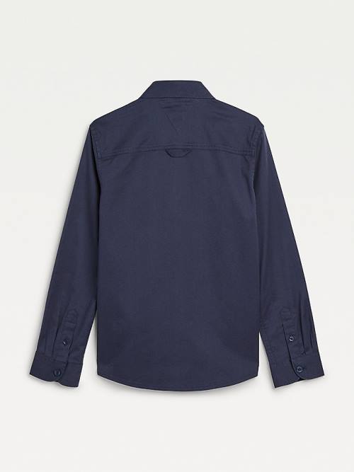 Tommy Hilfiger Organic Cotton Stretch Twill Logo Fantje Srajce Modra | TH872FOB
