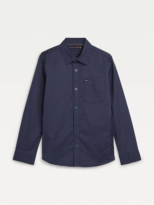 Tommy Hilfiger Organic Cotton Stretch Twill Logo Fantje Srajce Modra | TH872FOB
