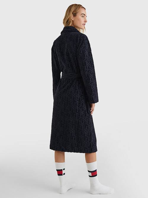 Tommy Hilfiger Original Monogram Bathrobe Ženske Pižama Modra | TH064AFD