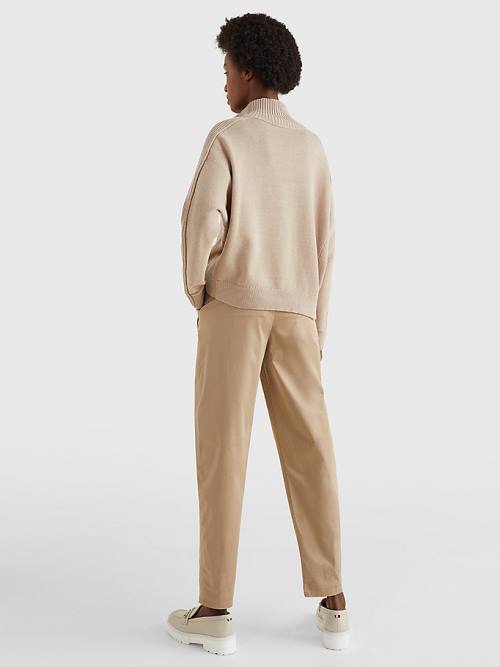 Tommy Hilfiger Oversized Half-Zip High Neck Jumper Ženske Puloverji Bež | TH487TUA