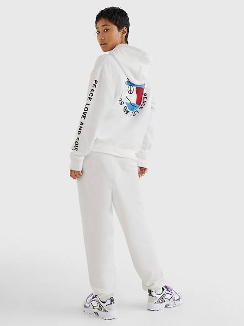 Tommy Hilfiger Oversized Peace Logo Ženske Pulover s kapuco Bela | TH751EAJ
