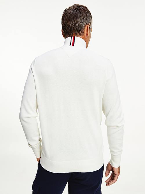 Tommy Hilfiger Pima Cotton Cashmere Half Zip Jumper Moški Puloverji Bela | TH870HSA