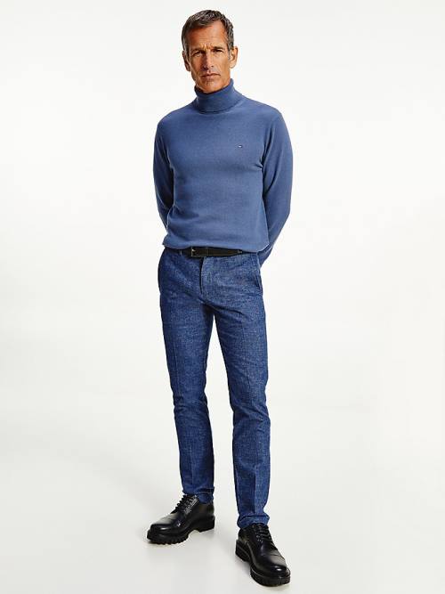 Tommy Hilfiger Pima Cotton Cashmere Roll Neck Jumper Moški Puloverji Modra | TH425NDQ