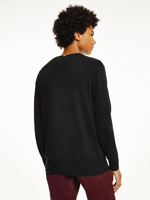 Tommy Hilfiger Pima Cotton Cashmere V-Neck Jumper Moški Puloverji Črna | TH719UBF