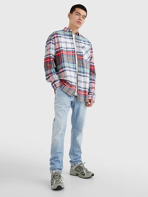 Tommy Hilfiger Plaid Check Organic Oxford Cotton Moški Srajce Modra | TH285YTQ