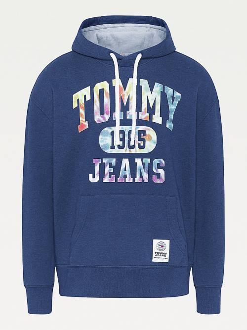 Tommy Hilfiger Plus Organic Cotton Relaxed Tie-Dye Logo Moški Pulover s kapuco Modra | TH108HBF