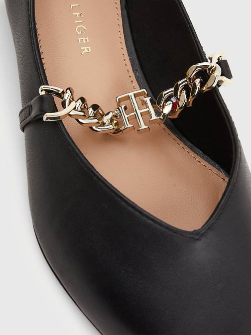 Tommy Hilfiger Pointed Toe Chain Leather Ženske Balerina Črna | TH207BGK