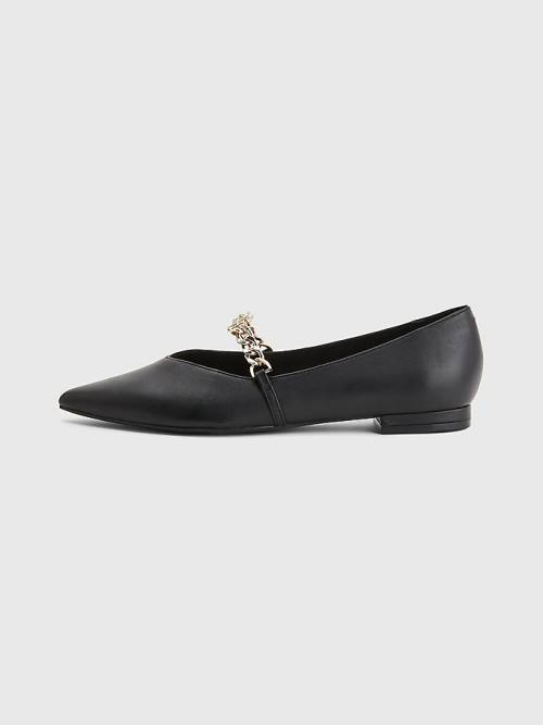 Tommy Hilfiger Pointed Toe Chain Leather Ženske Balerina Črna | TH207BGK