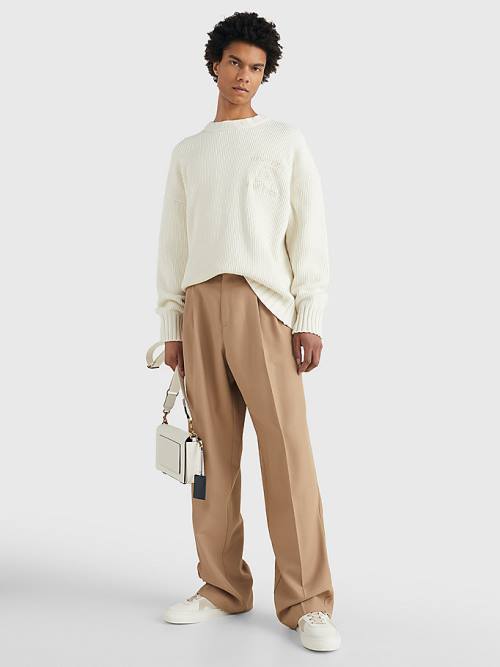 Tommy Hilfiger Prep Crest Rib-Knit Jumper Moški Puloverji Bela | TH082BTD