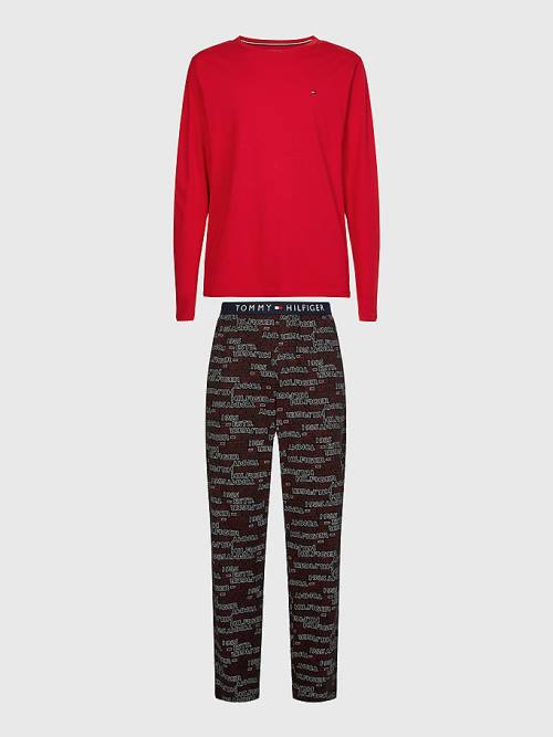 Tommy Hilfiger Print Long Sleeve Set Moški Pižama Rdeča | TH359EFO