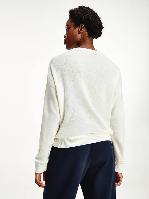 Tommy Hilfiger Pure Wool Round Neck Jumper Ženske Puloverji Bela | TH943KPX