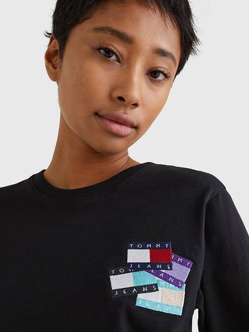 Tommy Hilfiger Recycled Long Sleeve Badge Ženske Majice Črna | TH829LMR