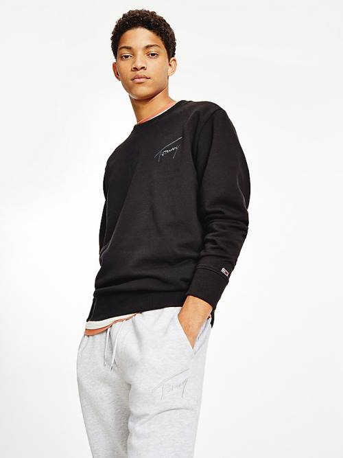 Tommy Hilfiger Recycled Signature Logo Relaxed Moški Pulover Črna | TH308OJB