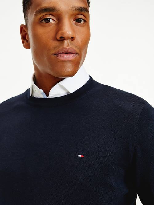 Tommy Hilfiger Regular Fit Crew Neck Jumper Moški Puloverji Modra | TH985NGO