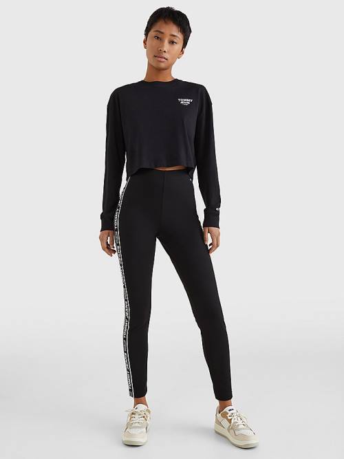 Tommy Hilfiger Relaxed Logo Tape Long Sleeve Ženske Majice Črna | TH205FBP