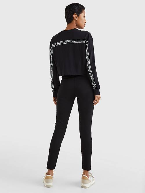 Tommy Hilfiger Relaxed Logo Tape Long Sleeve Ženske Majice Črna | TH205FBP