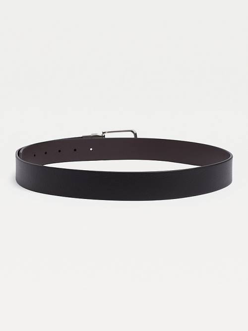 Tommy Hilfiger Reversible Leather Silver-Tone Loop Moški Pas Za Hlače Črna | TH820ZPF