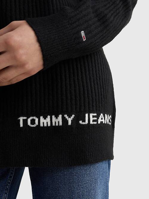 Tommy Hilfiger Rib-Knit Logo Embroidery Jumper Ženske Puloverji Črna | TH517SBA
