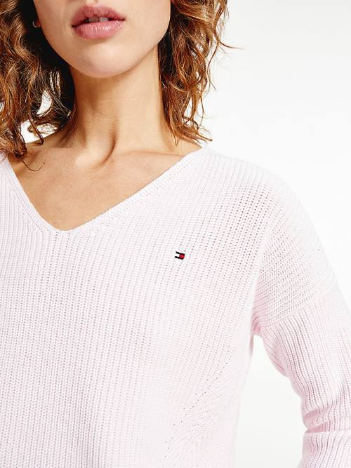 Tommy Hilfiger Rib-Knit Organic Cotton Relaxed Fit Jumper Ženske Puloverji Roza | TH598JVN