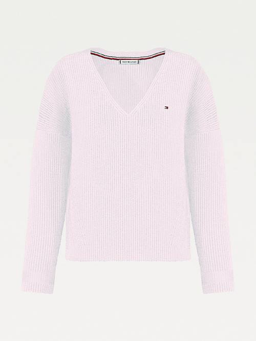 Tommy Hilfiger Rib-Knit Organic Cotton Relaxed Fit Jumper Ženske Puloverji Roza | TH598JVN