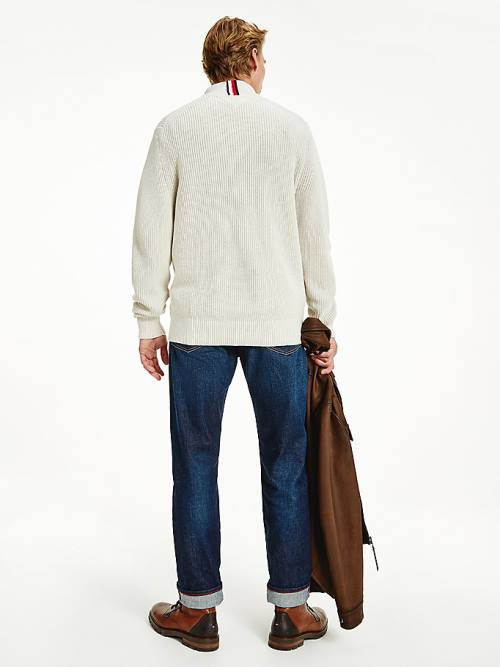 Tommy Hilfiger Ribbed Half-Zip Relaxed Fit Jumper Moški Puloverji Bež | TH837HNZ