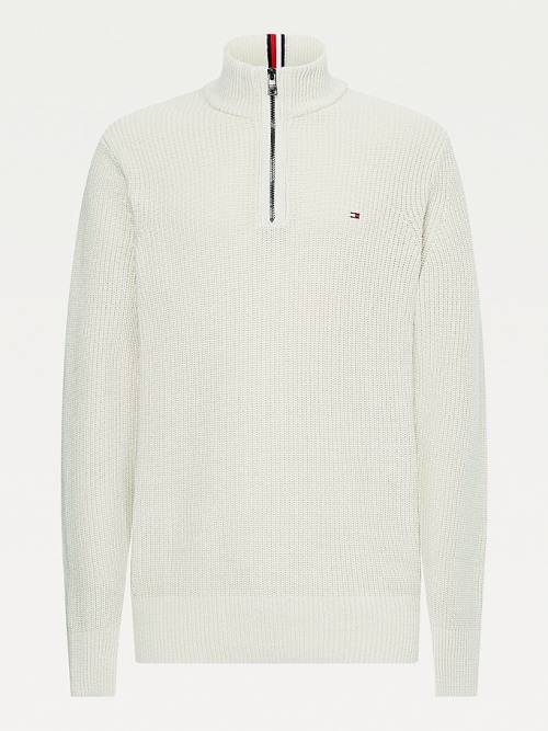 Tommy Hilfiger Ribbed Half-Zip Relaxed Fit Jumper Moški Puloverji Bež | TH837HNZ