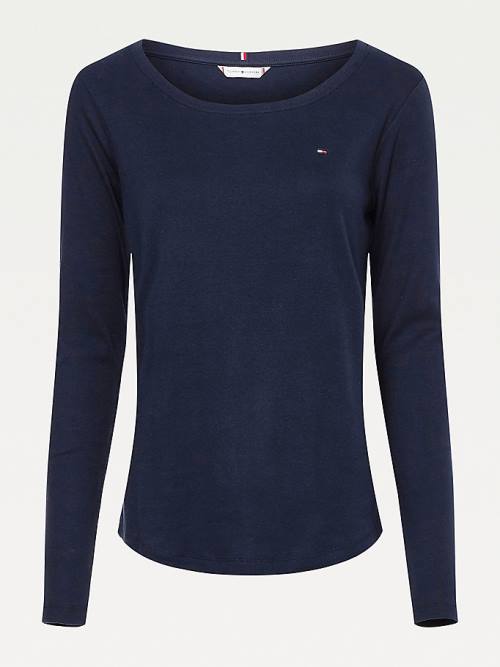 Tommy Hilfiger Ribbed Long Sleeve Slim Fit Ženske Majice Modra | TH064DBA