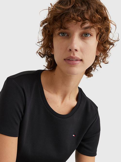 Tommy Hilfiger Round Neck Slim Fit Ženske Majice Črna | TH493KSN