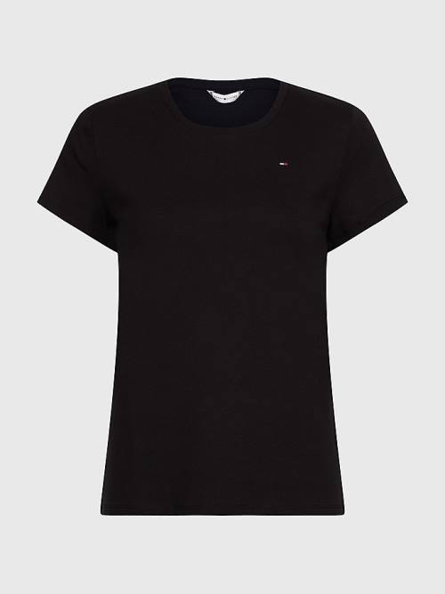 Tommy Hilfiger Round Neck Slim Fit Ženske Majice Črna | TH493KSN