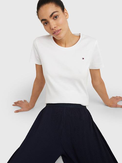 Tommy Hilfiger Round Neck Slim Fit Ženske Majice Bela | TH654TAW