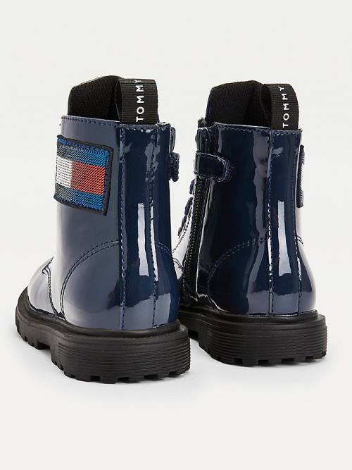 Tommy Hilfiger Sequin Flag Patent Lace-Up Dekleta Škornji Modra | TH192NFT