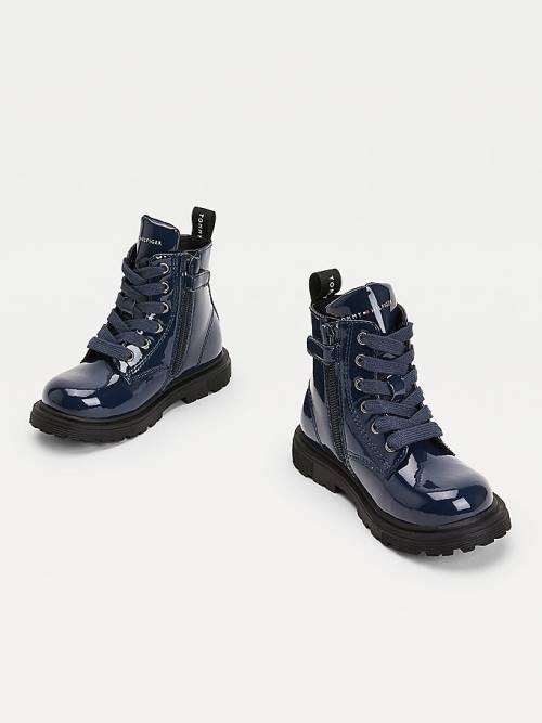 Tommy Hilfiger Sequin Flag Patent Lace-Up Dekleta Škornji Modra | TH192NFT