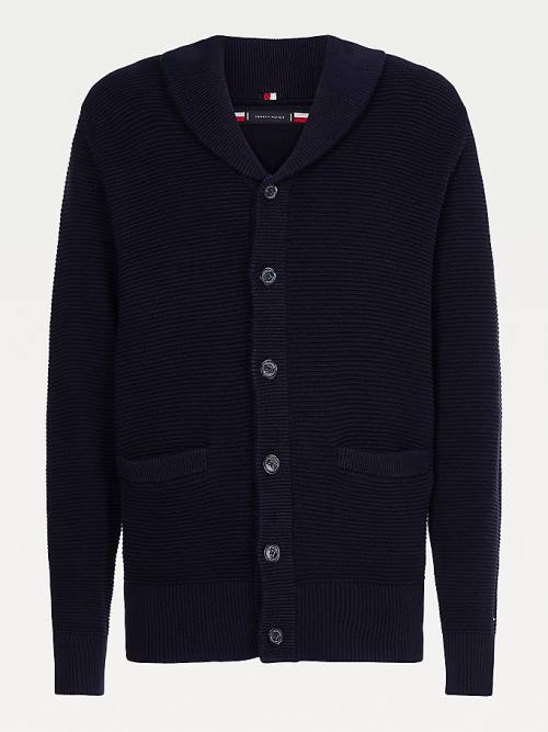 Tommy Hilfiger Shawl Collar Rib-Knit Cardigan Moški Puloverji Modra | TH635GBI