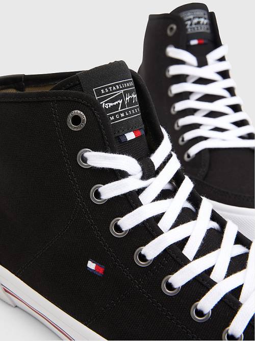 Tommy Hilfiger Signature Canvas Mid-Top Moški Superge Črna | TH159USN