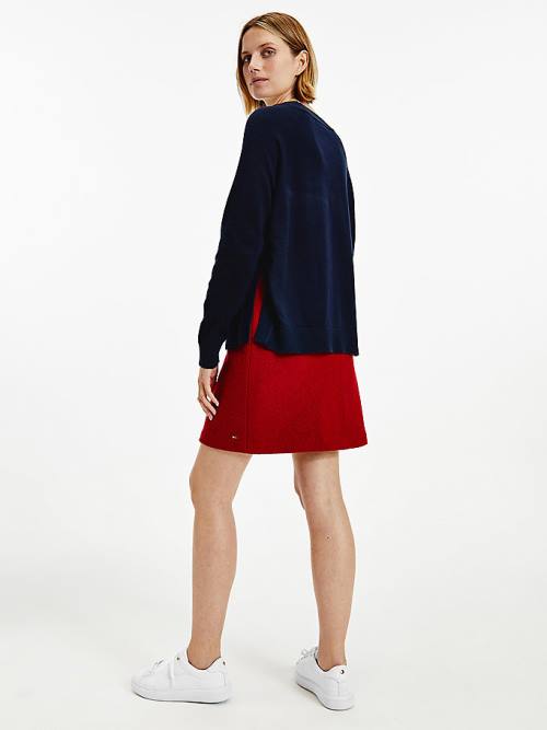 Tommy Hilfiger Signature Embroidery Organic Cotton Jumper Ženske Puloverji Modra | TH183BDW